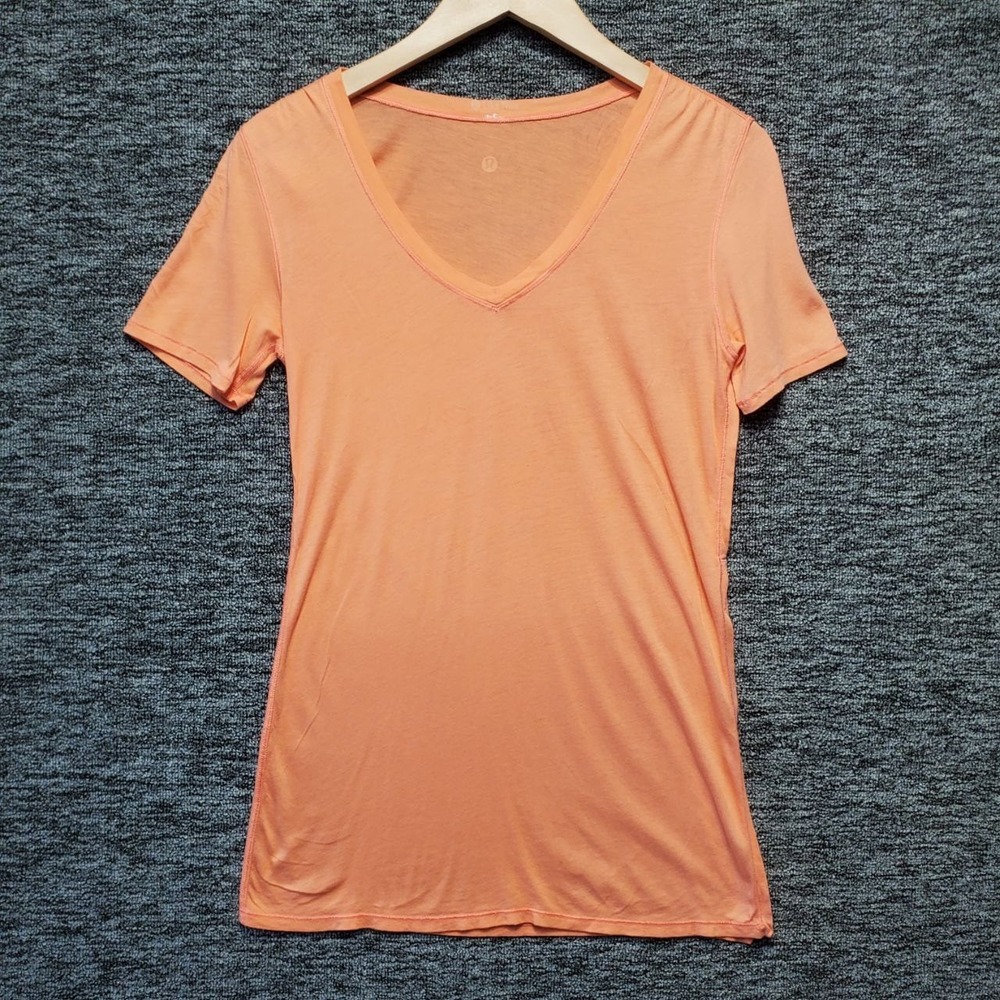 Lululemon Love Tee V Neck Women 8 Orange Short Sleeve Activewear Gym Shirt